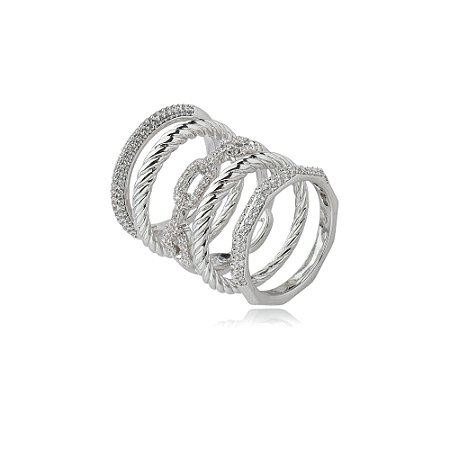 Conjunto de anel com zirconia cristal banho em rodio branco