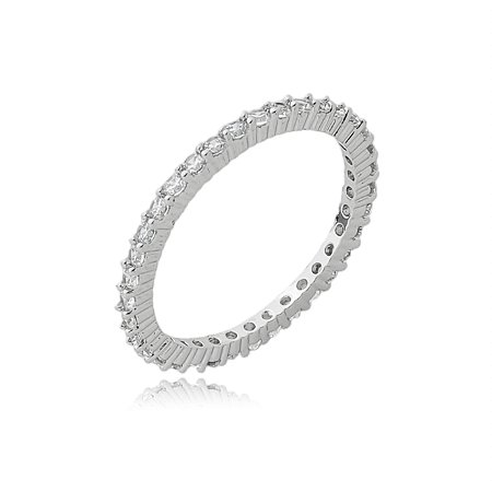 Anel cravejado de zirconia cristal banho em rodio branco