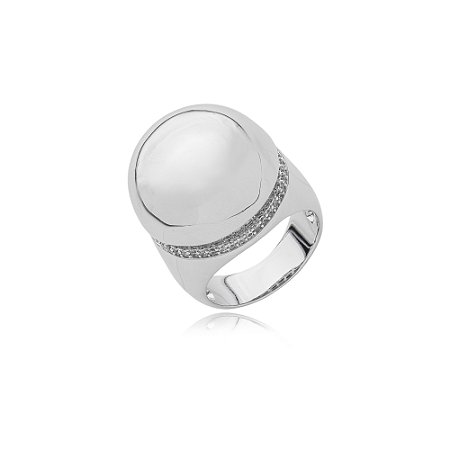 Anel cravejado de zirconia cristal banho em rodio branco
