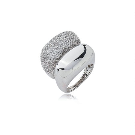 Dupla de aneis cravejado de zirconia cristal banho em rodio branco