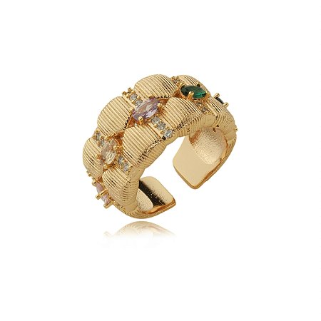 Anel dourado com zirconia colorida banho em ouro 18k