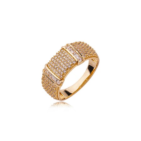 Anel dourado com zirconia cristal banho em ouro 18k