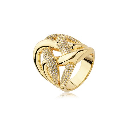 Anel dourado com zirconia cristal banho em ouro 18k