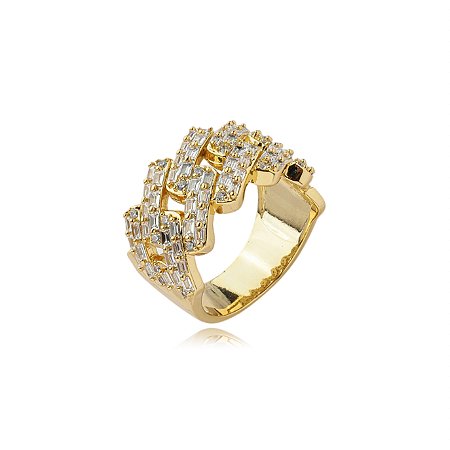 Anel dourado com zirconia cristal banho em ouro 18k
