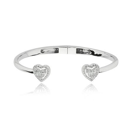 Bracelete de coração cravejado de zirconia cristal banho em rodio branco