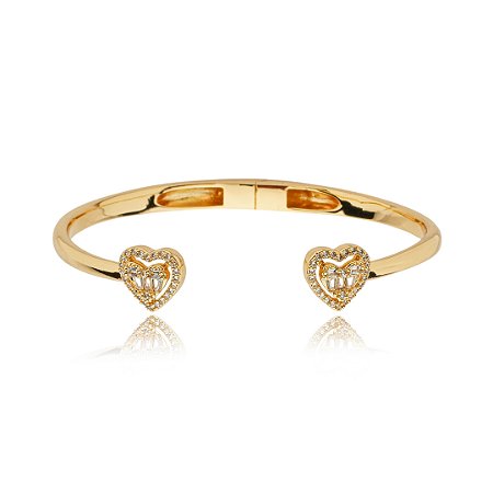 Bracelete de coração cravejado de zirconia cristal banho em ouro 18k