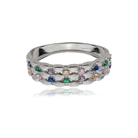 Bracelete cravejado de zirconia colorida banho em rodio branco