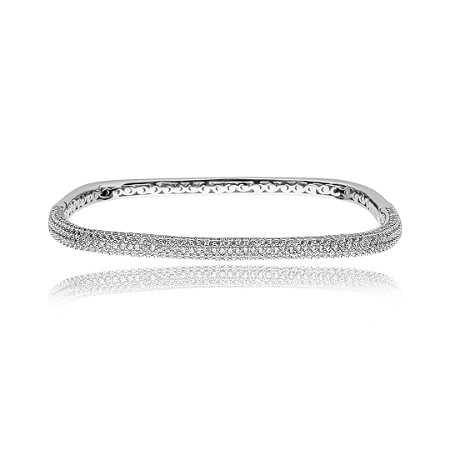 Bracelete cravejado de zirconia cristal banho em rodio branco