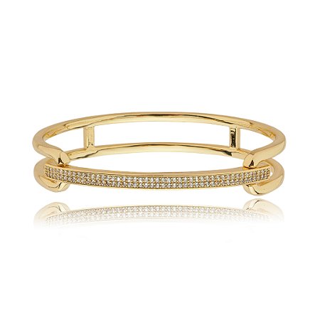 Bracelete cravejado de zirconia cristal banho em ouro 18k