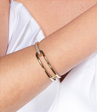 Bracelete cravejado de zirconia cristal banho em ouro 18k