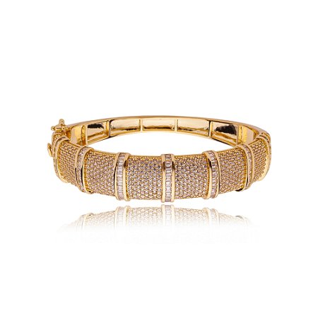 Bracelete cravejado de zirconia cristal banho em ouro 18k