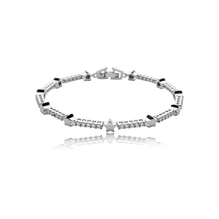 Pulseira cravejada com zirconia cristal banho em rodio branco