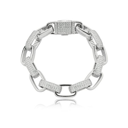 Pulseira cravejada com zirconia cristal banho em rodio branco