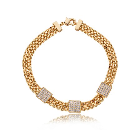 Pulseira cravejada com zirconia cristal banho em ouro 18k