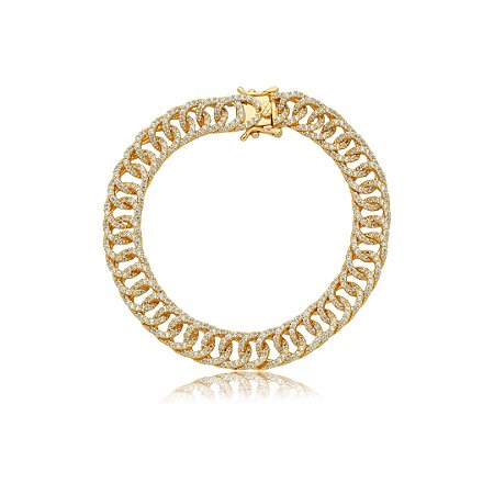 Pulseira cravejada com zirconia cristal banho em ouro 18k