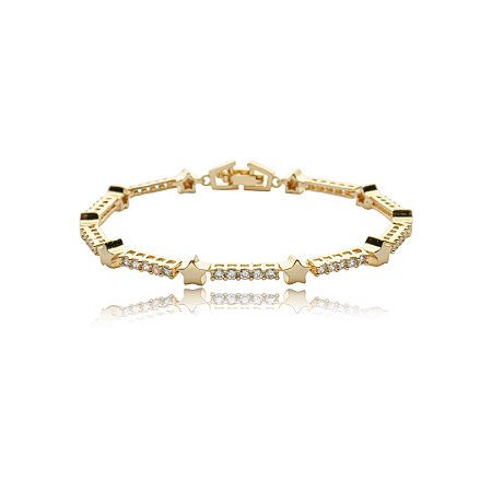 Pulseira cravejada com zirconia cristal banho em ouro 18k