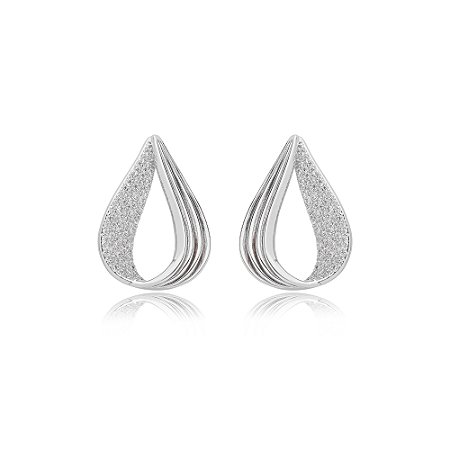 Brinco cravejado de zirconia cristal banho em rodio branco