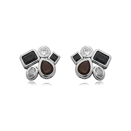 Brinco cravejado de zirconia banho em rodio branco