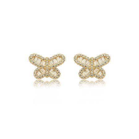 Brinco de borboleta cravejado de zirconia cristal banho em ouro 18k