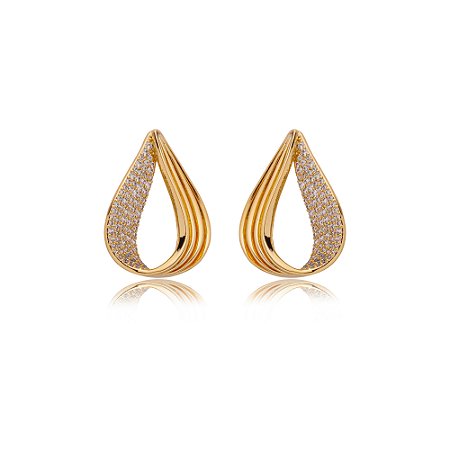 Brinco dourado cravejado de zirconia cristal banho em ouro 18k