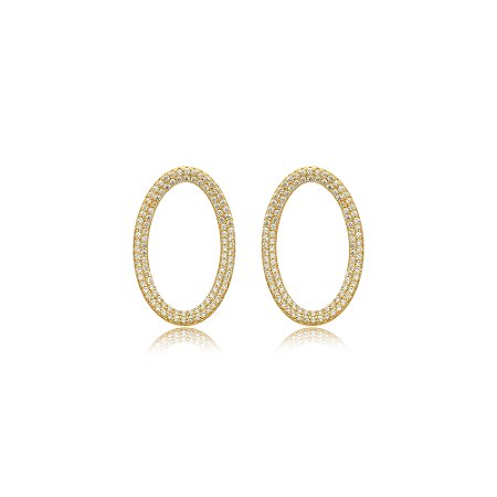 Brinco dourado cravejado de zirconia cristal banho em ouro 18k