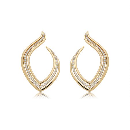 Brinco dourado cravejado de zirconia cristal banho em ouro 18k