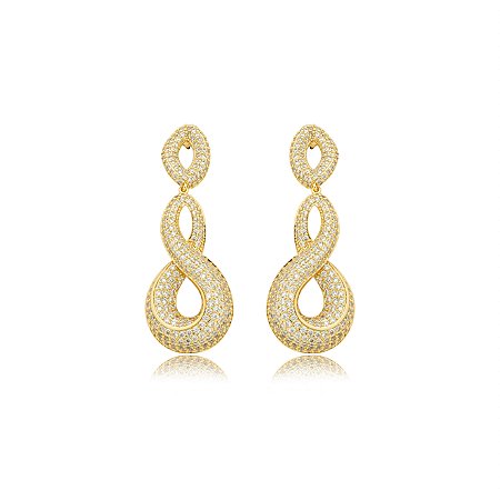 Brinco dourado cravejado de zirconia cristal banho em ouro 18k