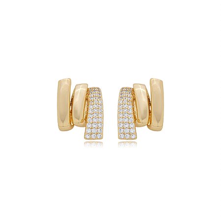 Brinco dourado cravejado de zirconia cristal banho em ouro 18k