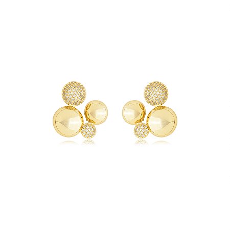 Brinco dourado cravejado de zirconia cristal banho em ouro 18k