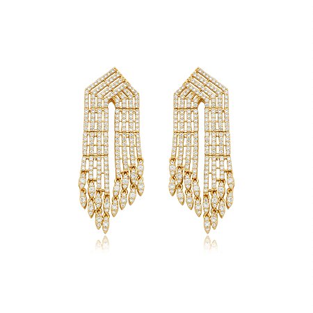 Brinco cravejado de zirconia cristal banho em ouro 18k