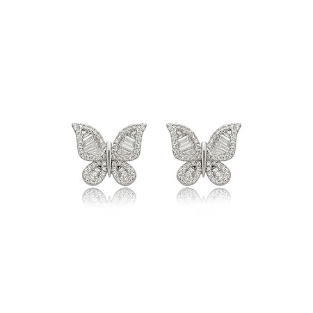 Brinco cravejado de zirconia cristal banho em rodio branco