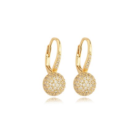 Brinco de argola cravejado de zirconia cristal banho em ouro 18k