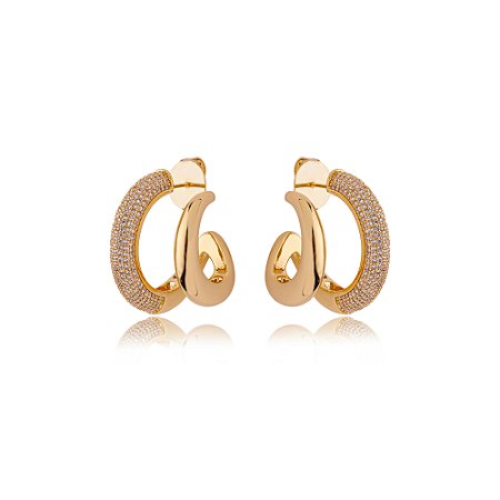 Brinco de argola cravejado de zirconia cristal banho em ouro 18k