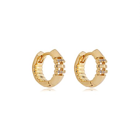 Brinco de argola cravejado de zirconia cristal banho em ouro 18k