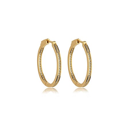 Brinco de argola cravejado de zirconia cristal banho em ouro 18k
