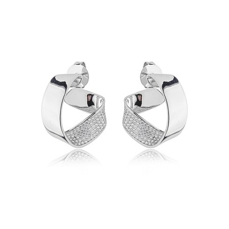 Brinco de argola cravejado de zirconia cristal banho em rodio branco