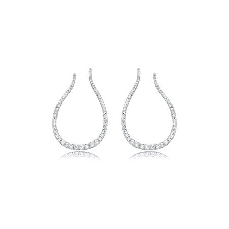 Brinco cravejado de zirconia cristal banho em rodio branco