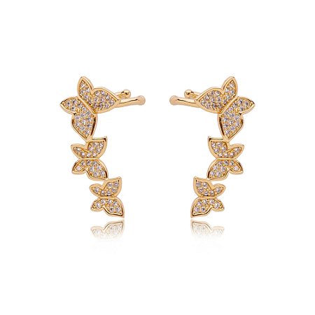 Brinco ear cuff cravejado de zirconia cristal banho em ouro 18k
