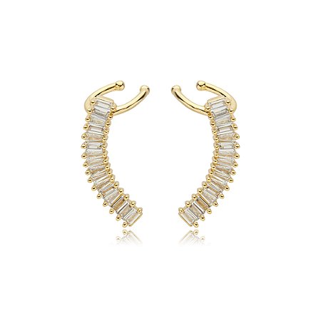 Brinco ear cuff cravejado de zirconia cristal banho em ouro 18k