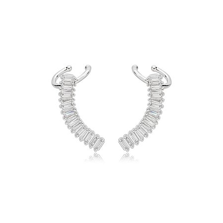 Brinco ear cuff cravejado de zirconia cristal banho em rodio branco