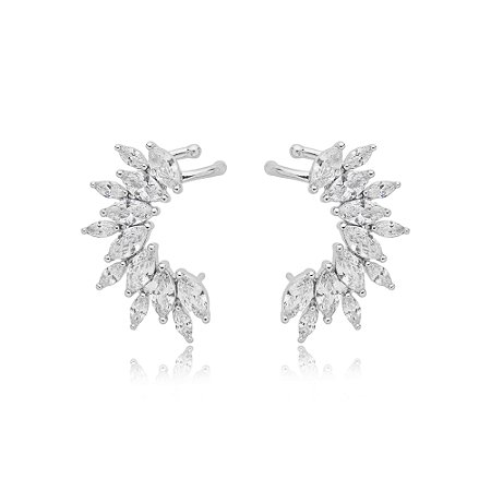 Brinco ear cuff cravejado de zirconia cristal banho em rodio branco