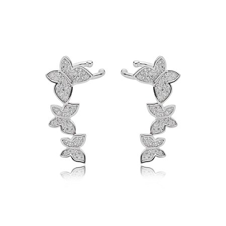 Brinco ear cuff cravejado de zirconia cristal banho em rodio branco