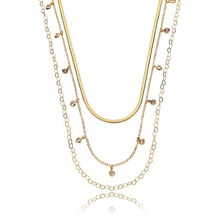 Colar de trio cravejado de zirconia cristal banho em ouro 18k