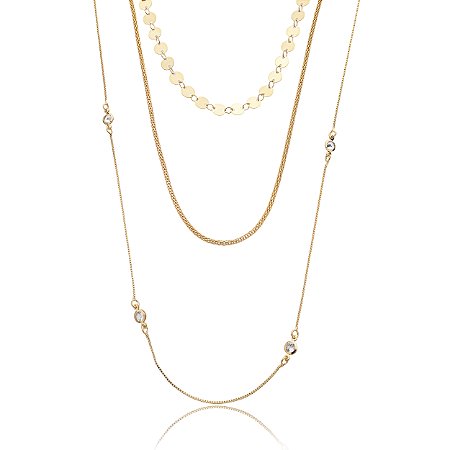 Colar de trio cravejado de zirconia cristal banho em ouro 18k