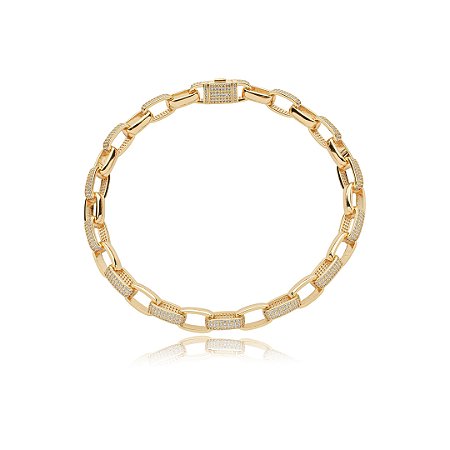 Colar de corrente cravejado com zirconia cristal banho em ouro 18k