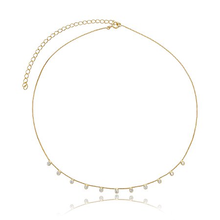 Colar dourado cravejado de zirconia cristal banho em ouro 18k