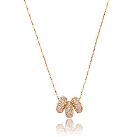 Colar dourado cravejado de zirconia cristal banho em ouro 18k