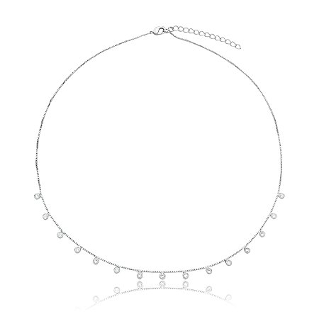 Colar cravejado de zirconia cristal banho em rodio branco