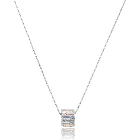 Colar com pingente cravejado de zirconia colorida banho em rodio branco