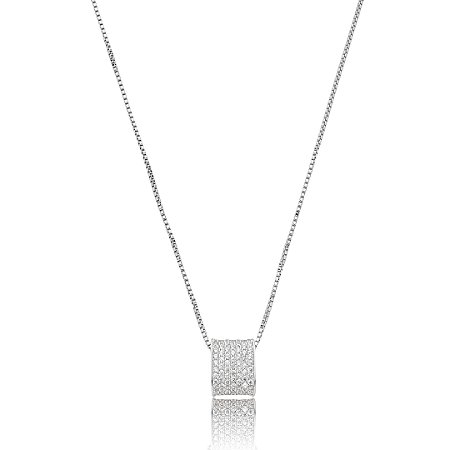 Colar com pingente cravejado de zirconia cristal banho em rodio branco